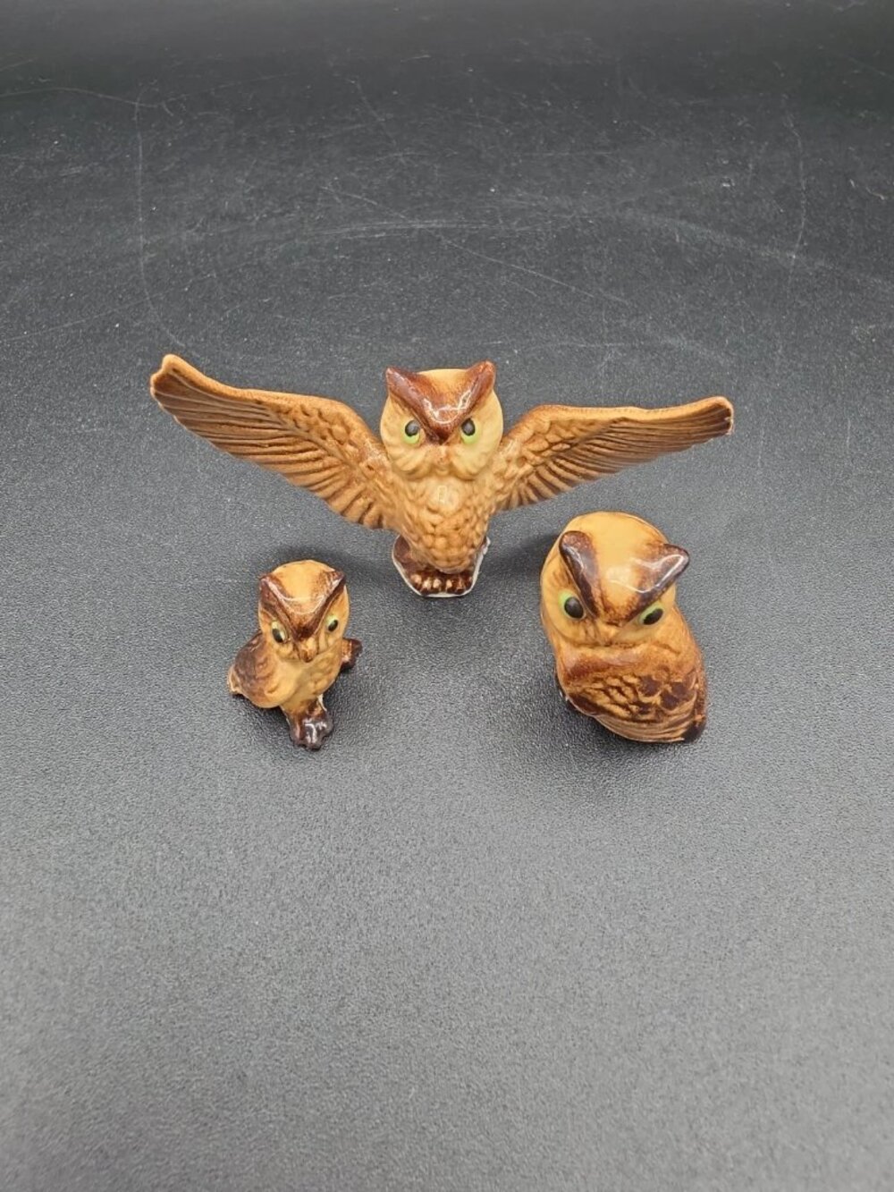 Vtg Hagen Renaker Miniature Owl Family, Papa, Momma and Owlet